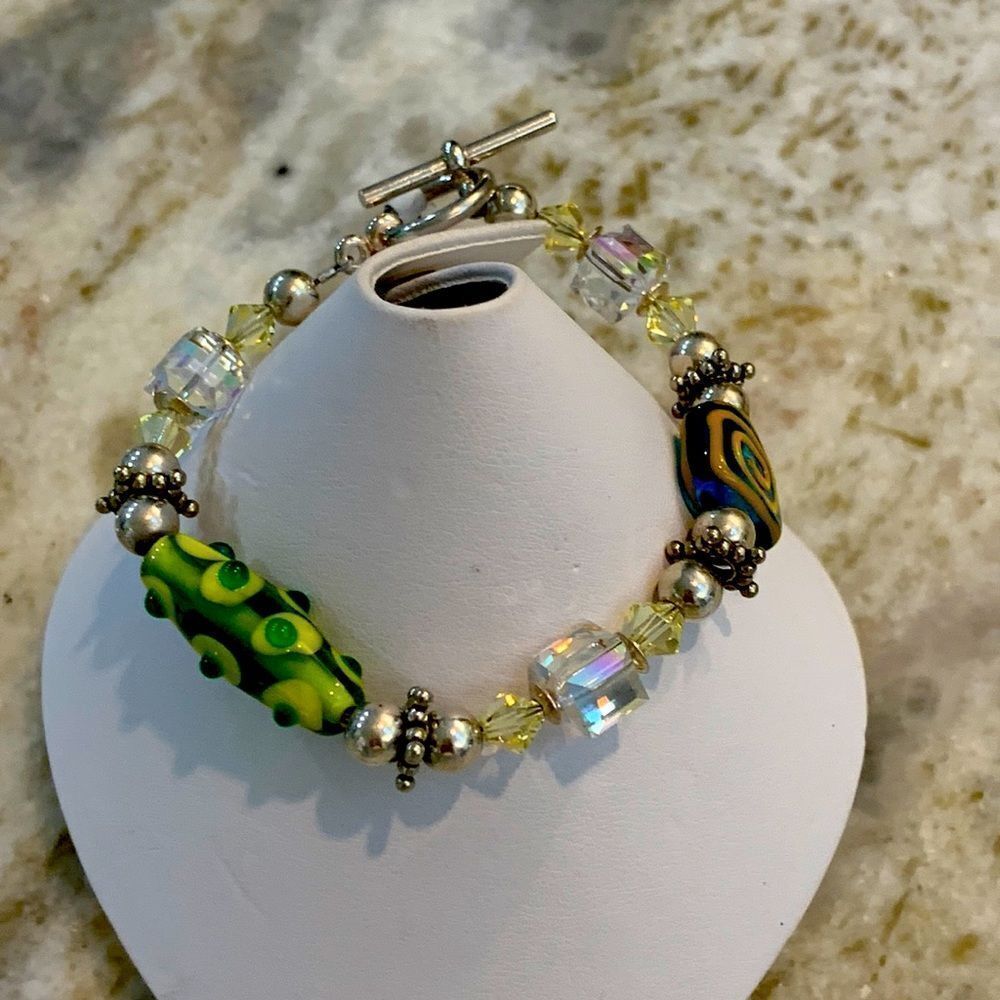 Peridot Venetian Glass Swarovski Bracelet